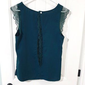 Dark Green Top Lace Trim, Open Back (matching bra)